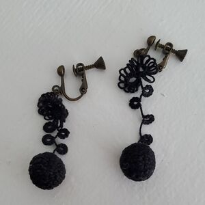 ito Clip-on Black Crochet Earrings, Handmade In japan